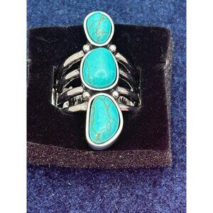 Paparazzi Eco Blue Statement Ring With Turquoise Stones & Silver Finish